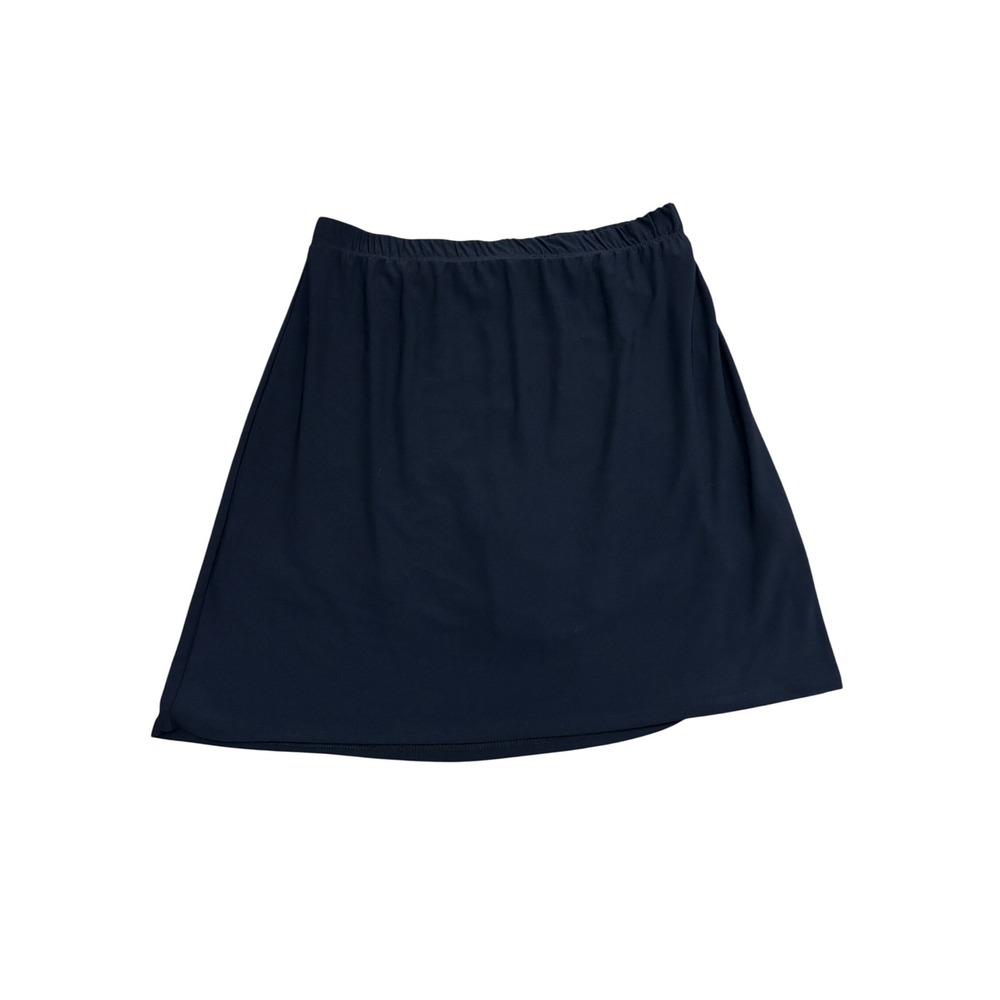Susan Graver Liquid Knit Skirt Women XS Navy Blue Excellent Elastic Waist A-Line